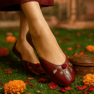 Vintage Floral Brown Leather Jutti