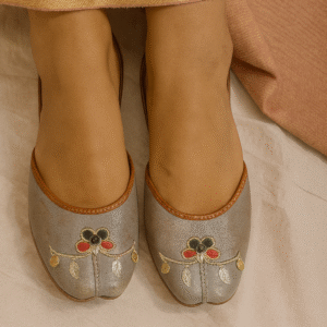 Grey Bloom Hand-Embroidered Leather Jutti