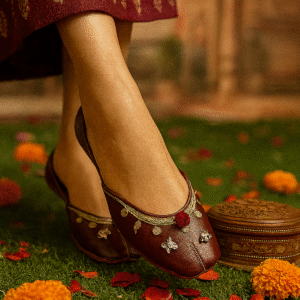 Maroon Grace Hand-Embroidered Leather Jutti